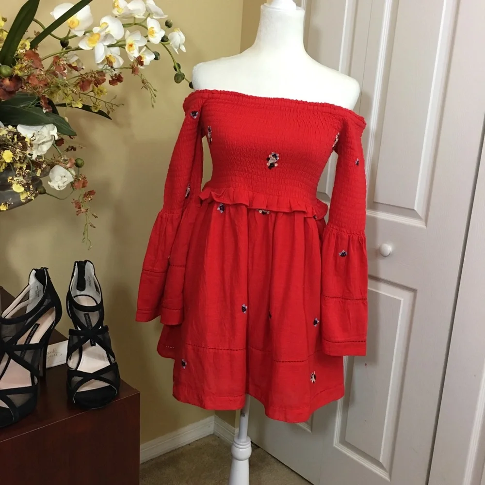 NWT FREE PEOPLE‎ COUNTING DAISIES EMBROIDERED DRESS Boho Cottagecore Romantic